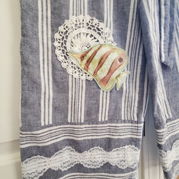 UPCYCLED Upscaled Boho Beach Themed Cotton Linen Capris Size‎ Small Bloomers - Picture 8 of 14